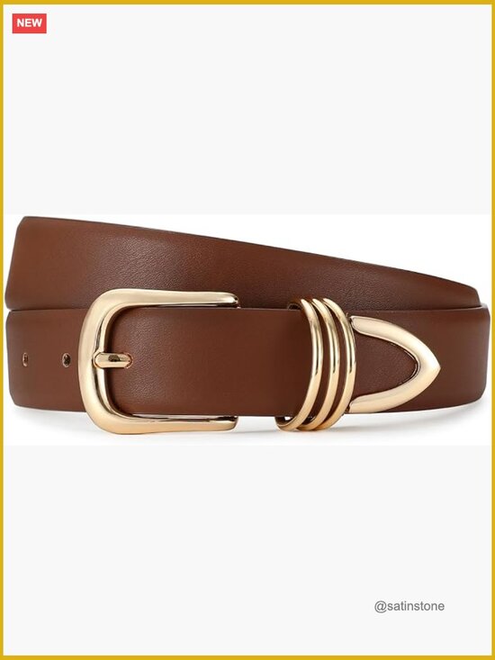 Faux Leather Belt with Gold Buckle 7 Holes Pin Buckle main image 4